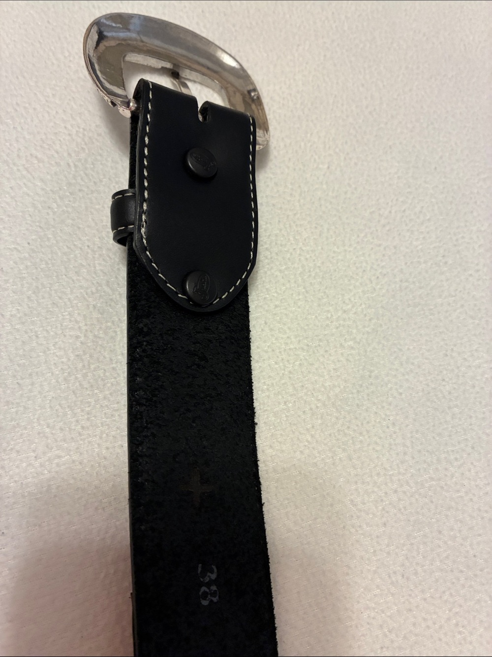 Justin Boots Black and Brown Leather Belt with Silver Buckle - Picture 3 of 5